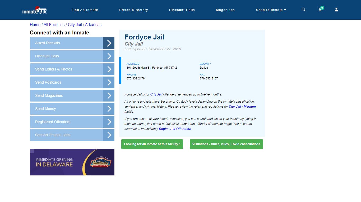 Fordyce Jail | Inmate Locator